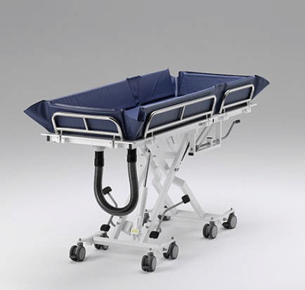 Badeleje/Transportleje, UDW 650, polstret. m/vandafløb,  nedfældige sider og justérbar rygstøtte 