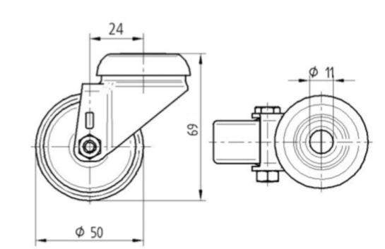 Tente hjul 2470PJI050P30-11 Glideleje u/trådfang+afs.rør