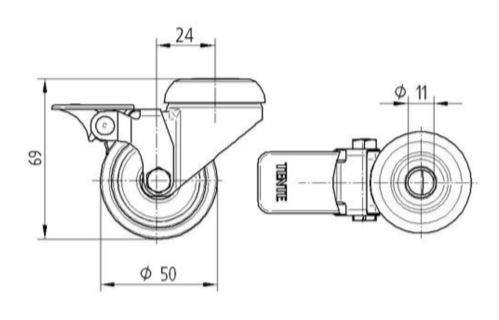 Tente hjul 2475PJI050P30-11 Glideleje u/trådf+afs.rør m/br