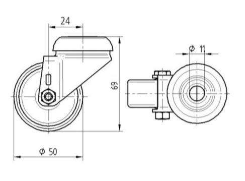 Tente hjul 2470DIK050P30-11 Konus-leje,grå gummi