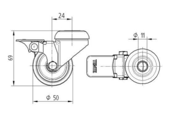 Tente hjul 2475DIK050P30-11 Konus-leje,grå gummi, m/br.
