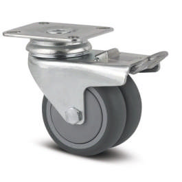 Tente hjul 2977PJP075P50 db.hjul, DIN-leje, m/br.