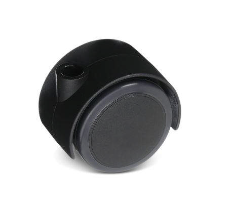 Møbelrulle, sort u/tap, blød bane, type PR,  dobbelthjul, Ø50 mm, hul 10mm