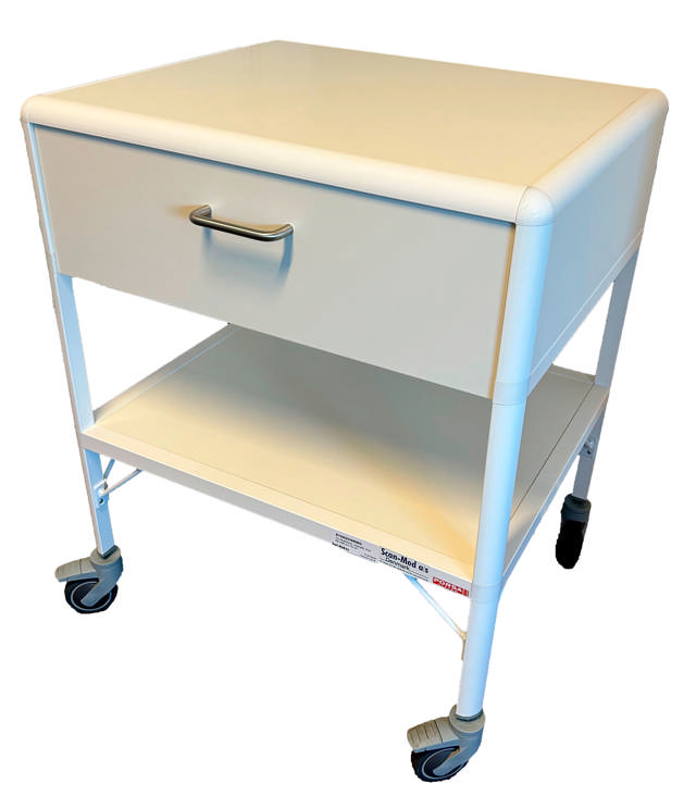 Alu-Rullebord, m/bundhylde og skuffe, hvid 50 x 60 x 75 cm (D/B/H)