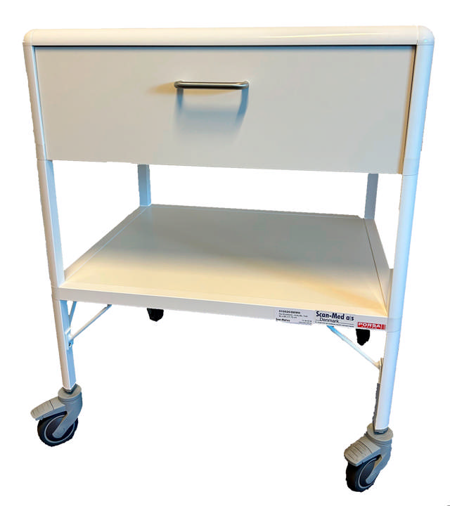 Alu-Rullebord, m/bundhylde og skuffe, hvid 50 x 60 x 75 cm (D/B/H)