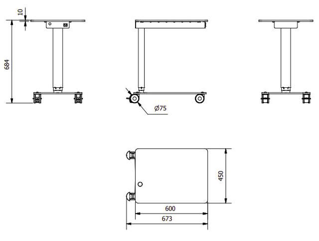 Säng-/läsebord med elektrisk höj- och sänkbar funktion 63x45 cm, 67-132 cm (L/B/H)