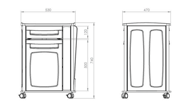Sengebord i ABS plastic 53 x 47 x 74 cm (L/B/H)
